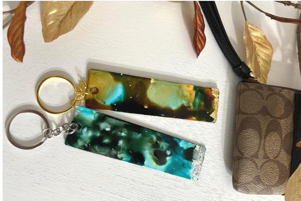 Personalized Custom Alcohol Ink Keychains and Wristlet Chain picture