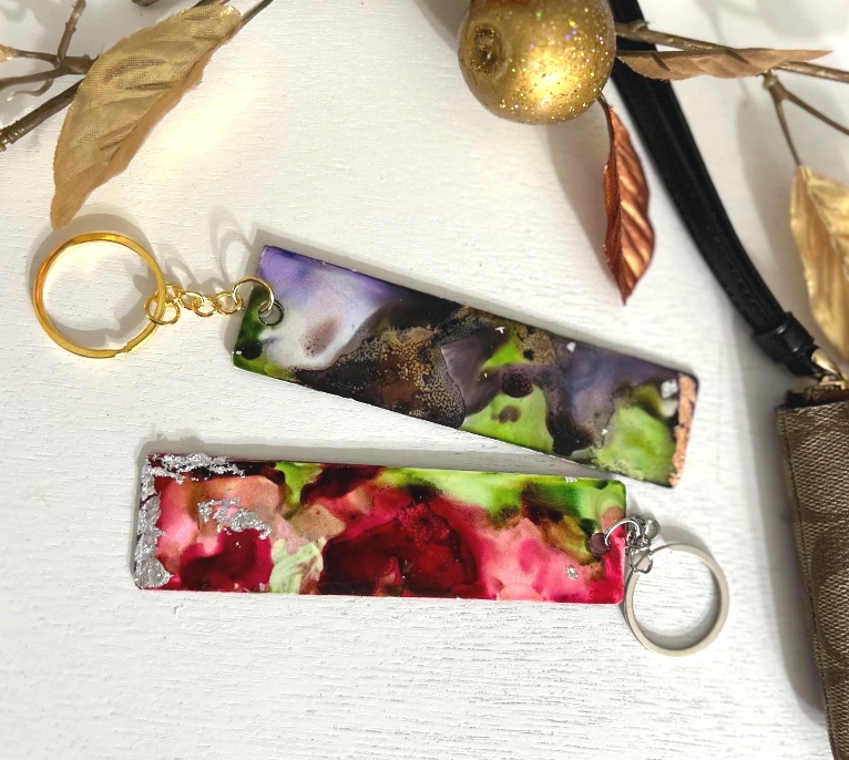 Personalized Custom Alcohol Ink Keychains and Wristlet Chain picture