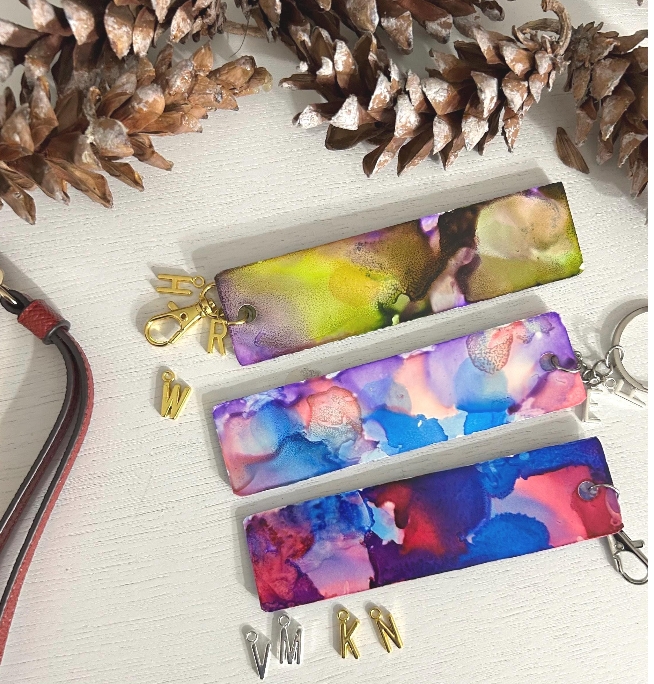 Personalized Custom Alcohol Ink Keychains and Wristlet Chain picture
