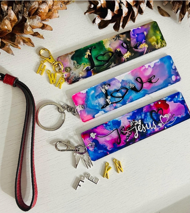 Personalized Custom Alcohol Ink Keychains and Wristlet Chain picture