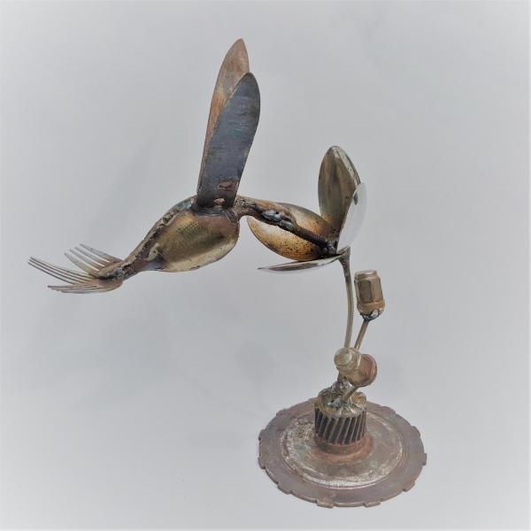 Scrap Metal Hummingbird Sculpture - Spoon Bird
