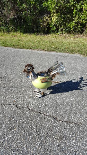 Found Metal Chicken Sculpture - lighthouse teapot! picture