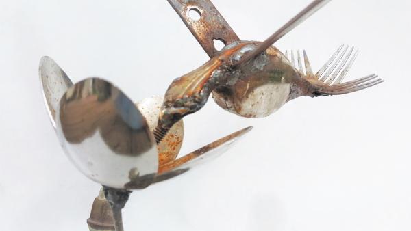 Scrap Metal Hummingbird Sculpture - Spoon Bird picture