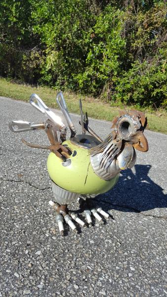 Found Metal Chicken Sculpture - lighthouse teapot! picture