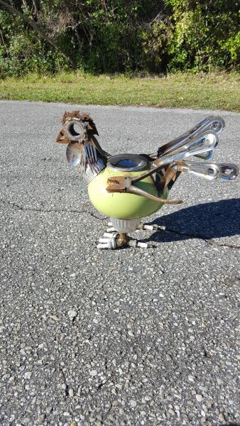 Found Metal Chicken Sculpture - lighthouse teapot! picture