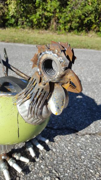 Found Metal Chicken Sculpture - lighthouse teapot! picture