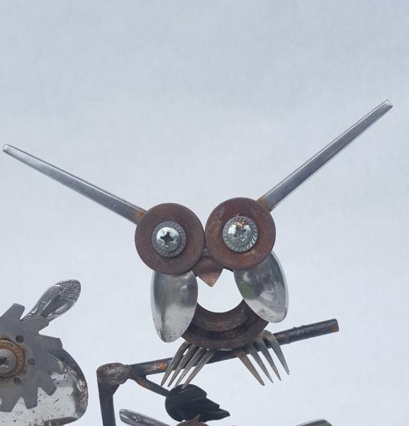 Branch Owl - Scrap Metal Owl Sculpture Spoon Owl Silverware Art picture