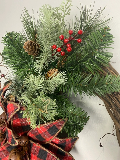 Buffalo plaid Poinsettia Wreath picture