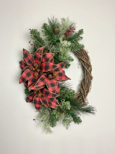 Buffalo plaid Poinsettia Wreath picture