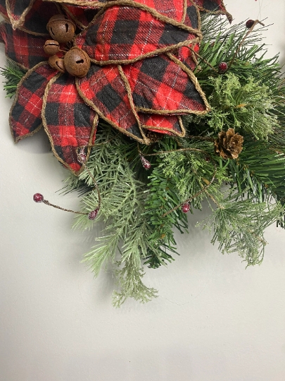 Buffalo plaid Poinsettia Wreath picture