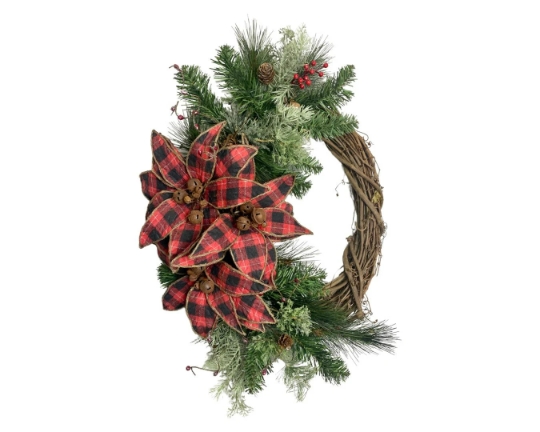 Buffalo plaid Poinsettia Wreath