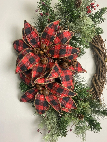 Buffalo plaid Poinsettia Wreath picture