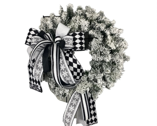 Black & White Flocked Wreath