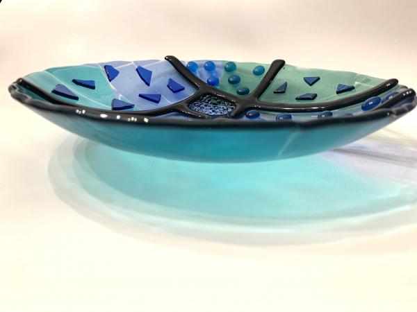 12” Kiln Fired Glass Black Lines Bowl picture