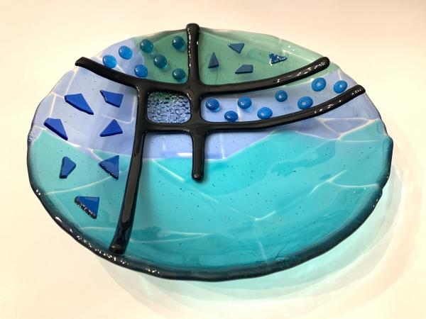 12” Kiln Fired Glass Black Lines Bowl picture