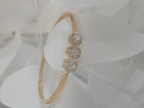 Triple Halo AD Bangle Bracelet &ndash; Gold Tone