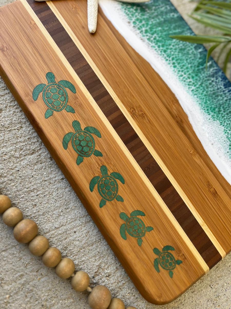 Ocean Resin Art Cheese Board with Sea Turtle or Hammerhead Shark Design picture