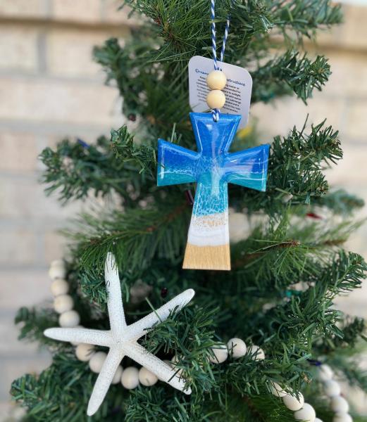 Beach Cross Ocean Resin Ornament