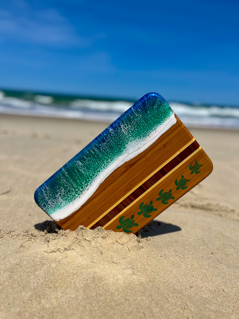 Ocean Resin Art Cheese Board with Sea Turtle or Hammerhead Shark Design picture