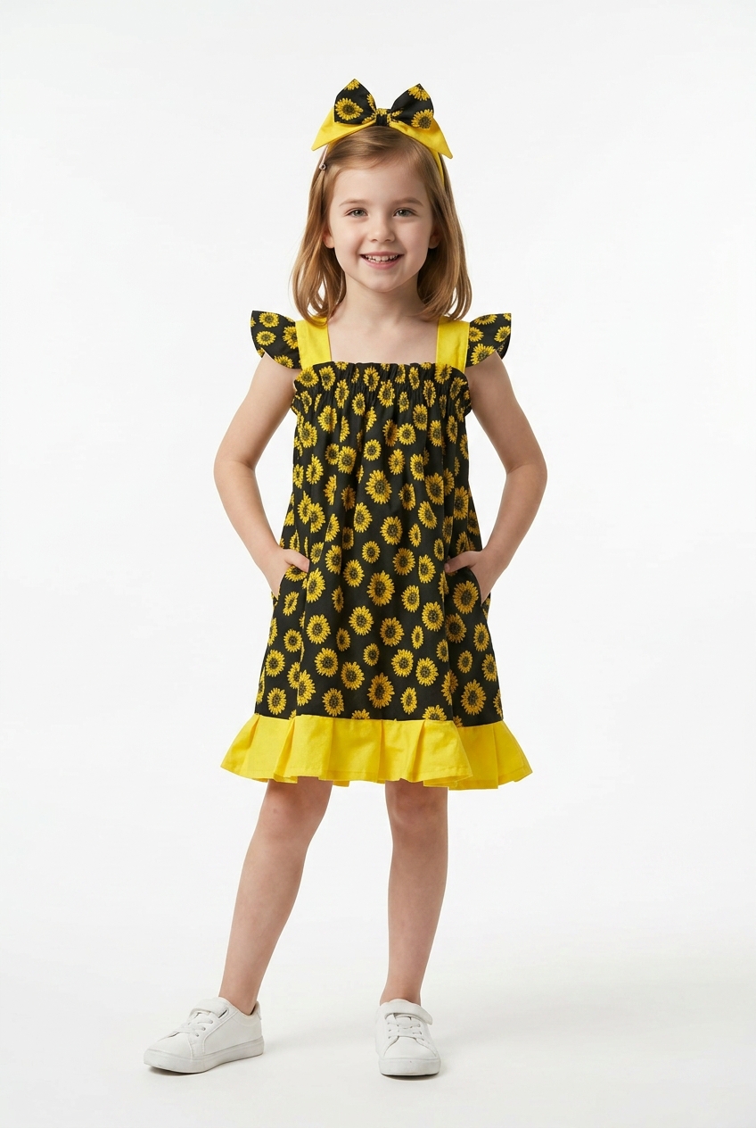 Sunflower dress with matching bow picture