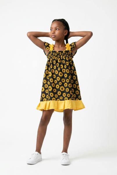 Sunflower dress with matching bow