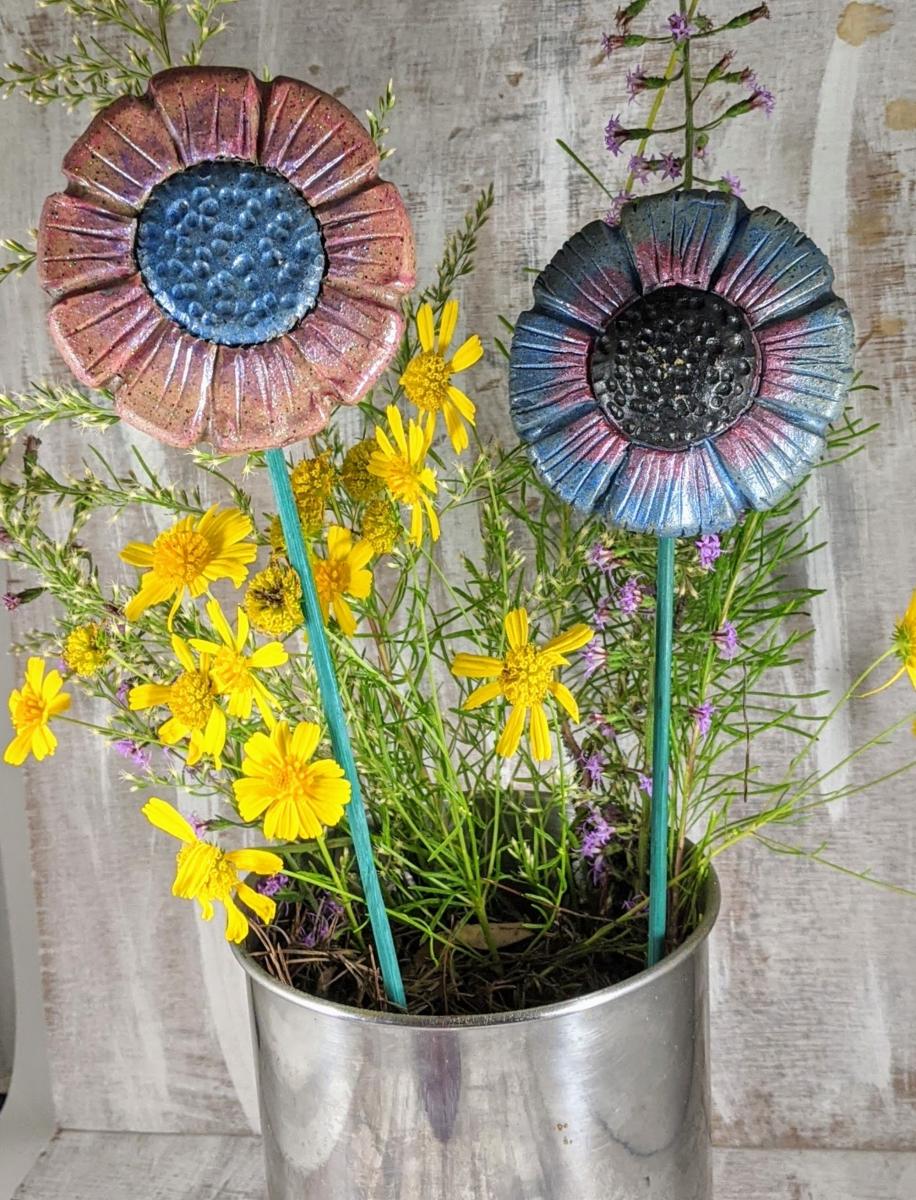 Ceramic Garden Flowers, Handmade Yard Art picture