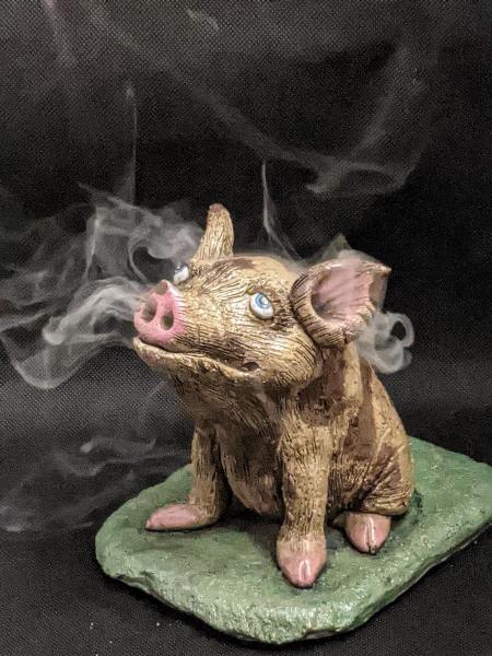 Pot Belly Pig Incense Burner, Handmade, OOAK picture