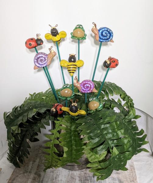 Garden Bug Stakes, Garden Art, Fairy Garden Art OOAK picture