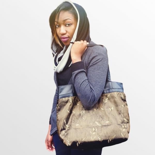 Large African Handbag with Inner Pockets, Golden Garden African Shoulder Bag
