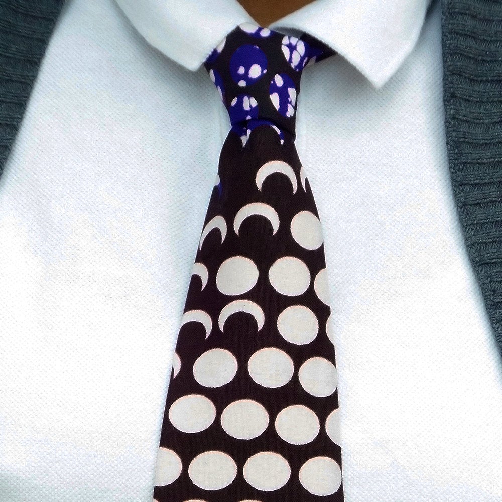 Purple and White African Print Necktie - Made with Authentic African Fabric picture