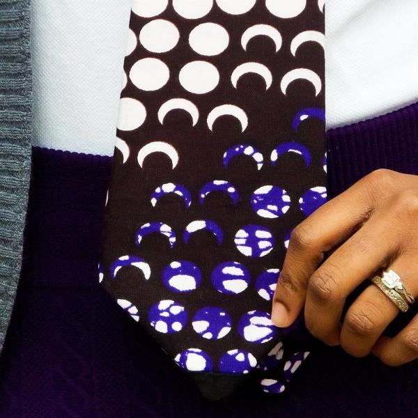 Purple and White African Print Necktie - Made with Authentic African Fabric picture