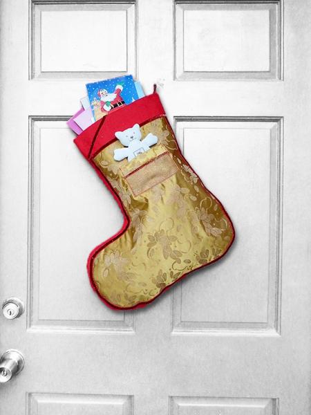 Large Christmas Stocking - Golden African Print Indoor/Outdoor Christmas Decoration w/Pocket