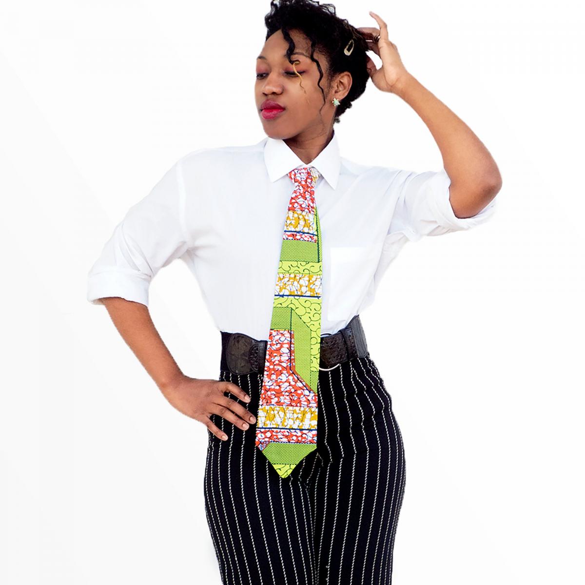 Green and Red Accented African Print Necktie - Made with Authentic African Fabric picture