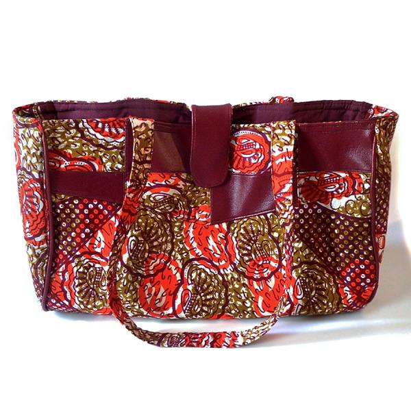 Large African Handbag with Inner Pockets, Rustic Seashells African Print picture