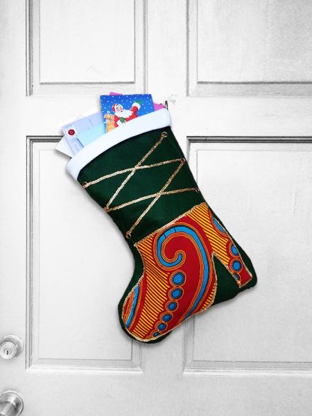 Large Christmas Stocking - High Step African Print Indoor/Outdoor Christmas Decoration picture