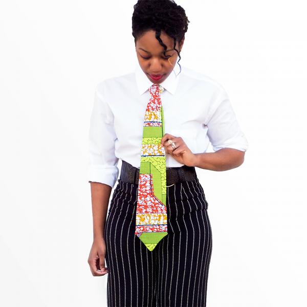 Green and Red Accented African Print Necktie - Made with Authentic African Fabric picture