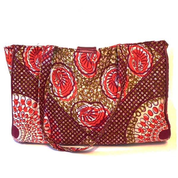 Large African Handbag with Inner Pockets, Rustic Seashells African Print picture