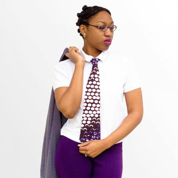 Purple and White African Print Necktie - Made with Authentic African Fabric picture