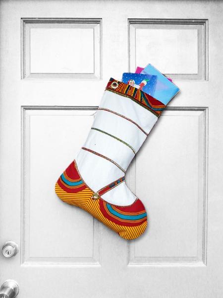 Large Christmas Stocking - School Girl African Print Indoor/Outdoor Christmas Decoration