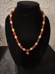 Red and yellow glass bead necklace
