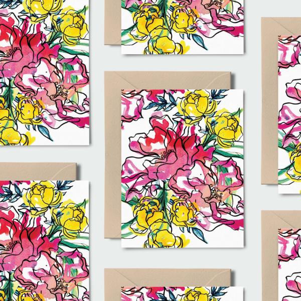 Wildflower Bouquet: Set of 8 Notecards, Kraft Envelopes + Stickers