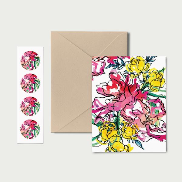 Wildflower Bouquet: Set of 8 Notecards, Kraft Envelopes + Stickers picture
