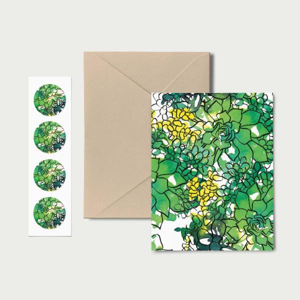Hen and Chicks Succulents: Set of 8 Notecards, Kraft Envelopes + Stickers picture