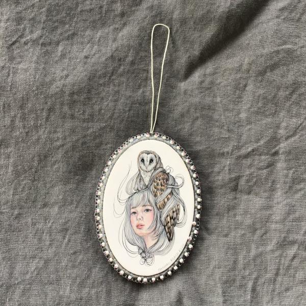 Tangled Hair Oval Owl Ornament