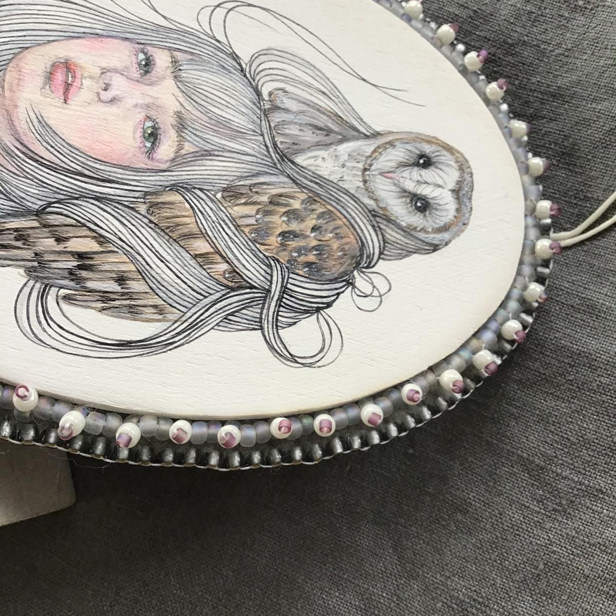Tangled Hair Oval Owl Ornament picture