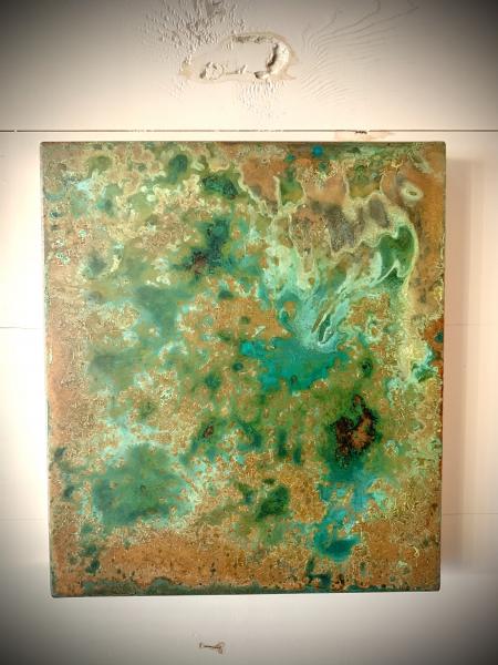 Hanging copper panel w patina
