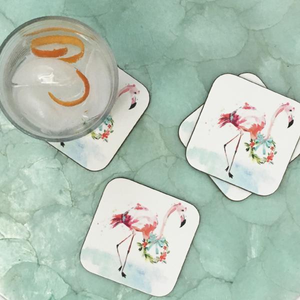 Holiday Flamingo Coasters - set of 4