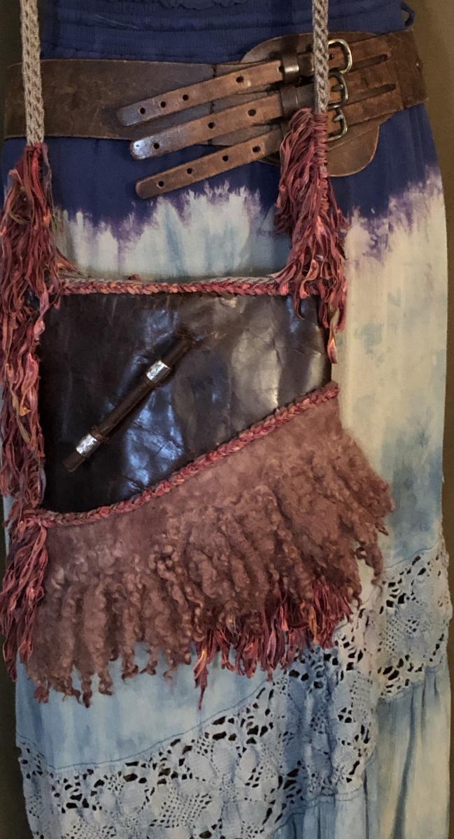 Sheep Wool & Chocolate Brown Leather Crossbody picture