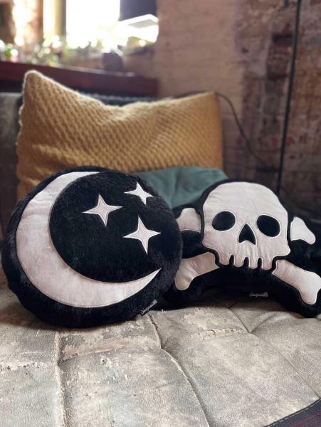 Sourpuss Furry Skull & Bones Pillow picture