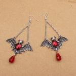 Red Gem Bat Dangle Earrings